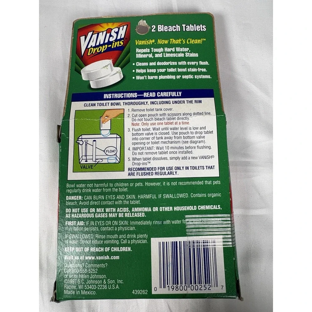 Vanish Drop-Ins Toilet Bowl Cleaner Tablets Bleach 2.5oz NOS Vintage